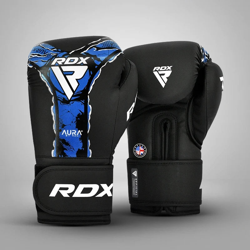RDX Aura T-17 Boxing Gloves - Black/Blue - RARP-ID Fitness