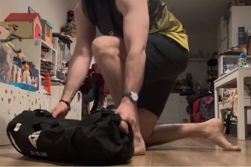 RARP-ID Founder training at home with RDX Sandbag, for small space home gym