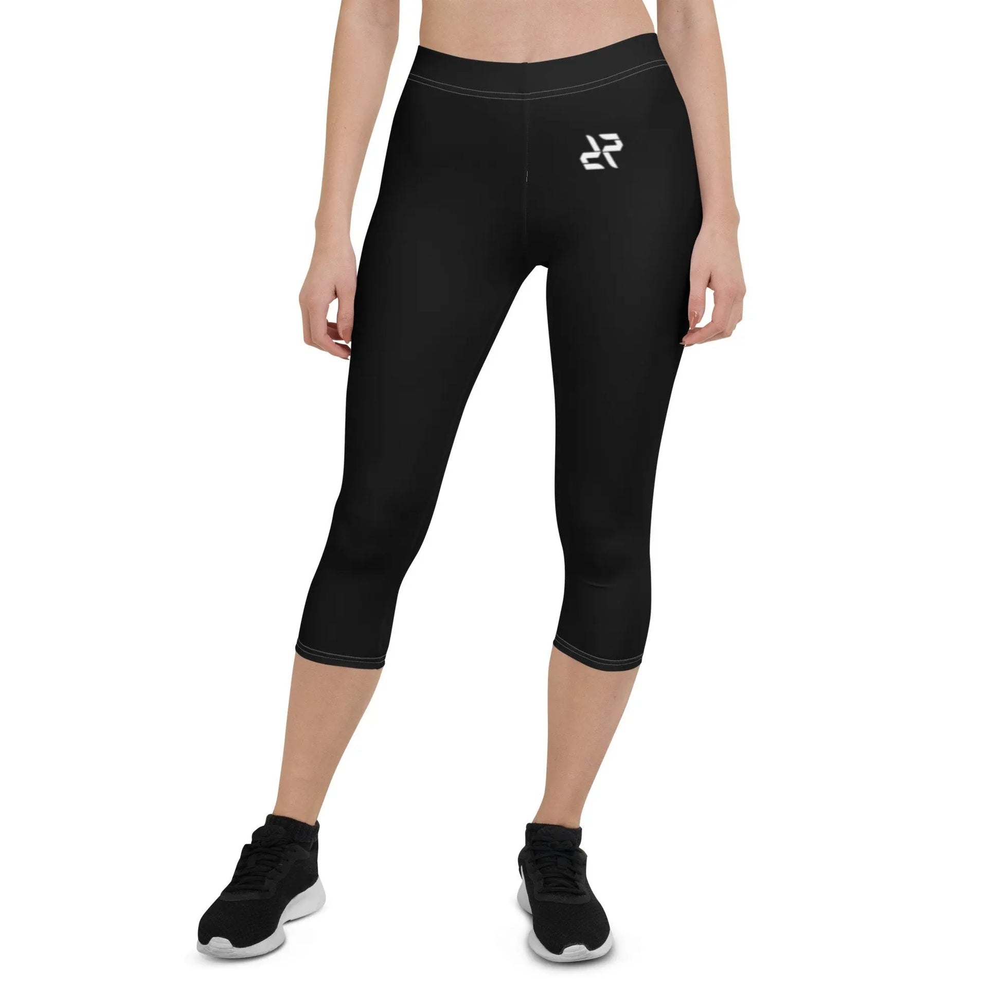 Rarp-ID Women's Black Capri Leggings - White Logo My Store