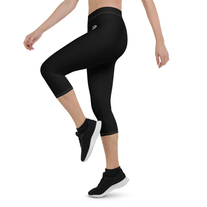 Rarp-ID Women's Black Capri Leggings - White Logo My Store