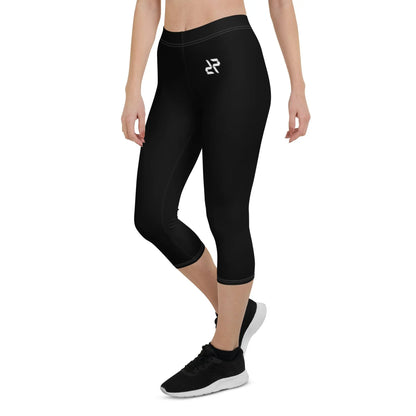 Rarp-ID Women's Black Capri Leggings - White Logo My Store