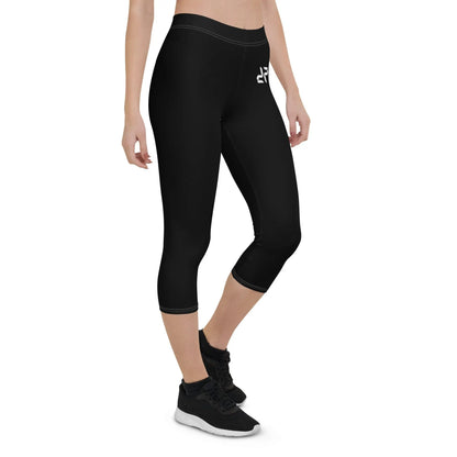 Rarp-ID Women's Black Capri Leggings - White Logo My Store