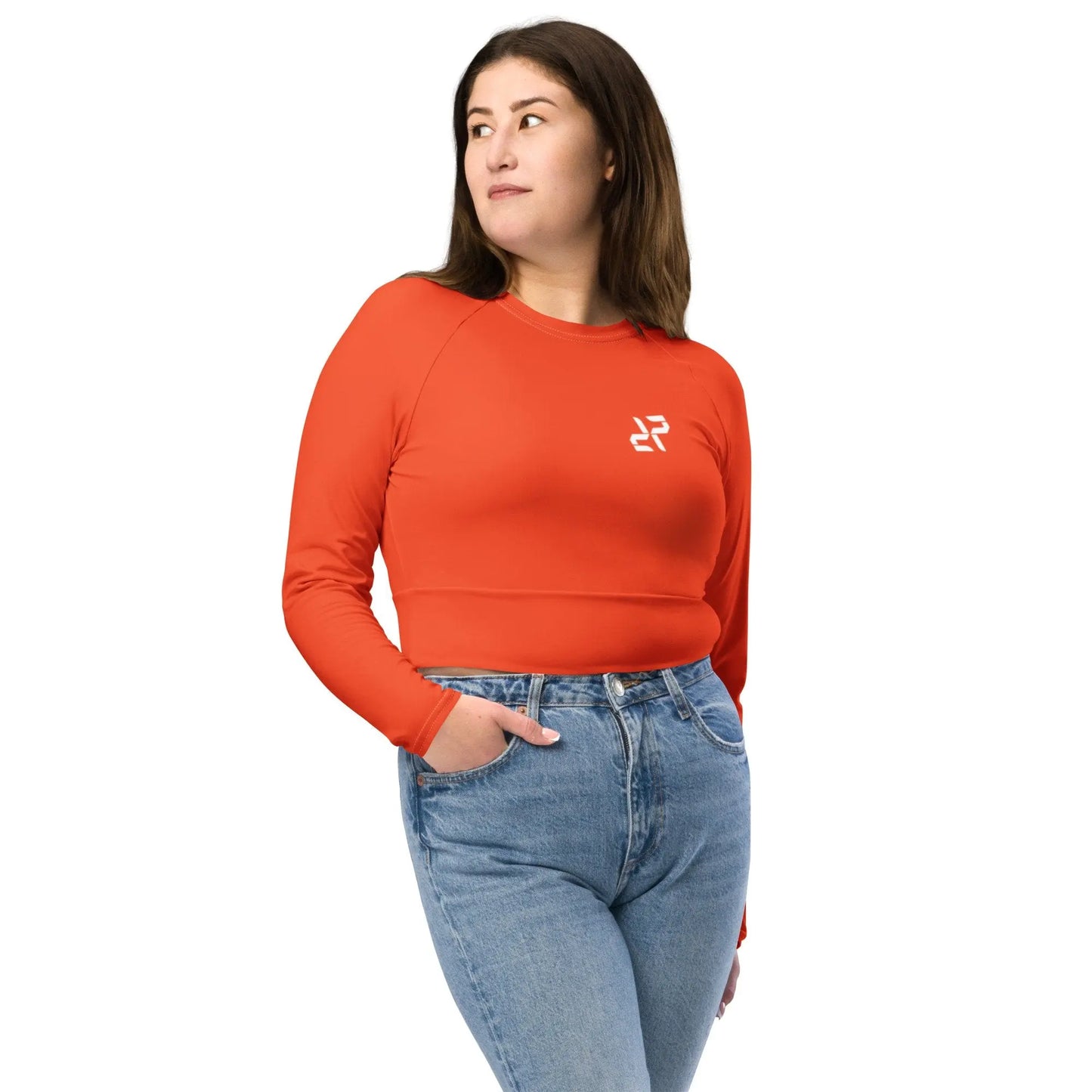 Women's Outrageous Orange Rarp-ID Recycled long-sleeve crop top - White Logo My Store