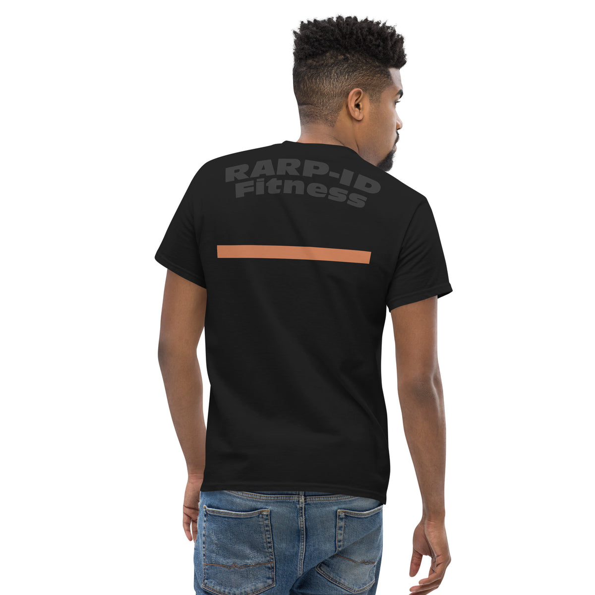 RARP-ID Unisex Classic Tee in Black Terracotta – back view, close-up