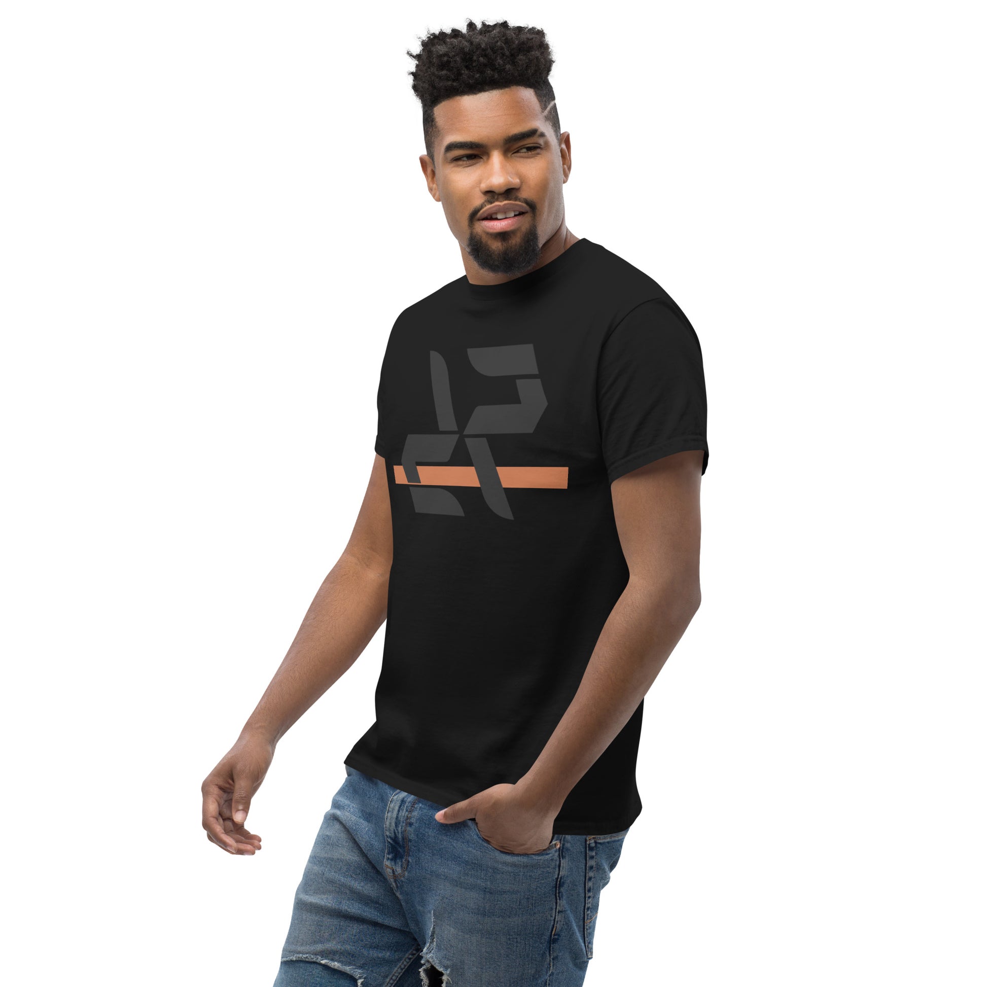 RARP-ID Unisex Classic Tee in Black Terracotta – front left angle