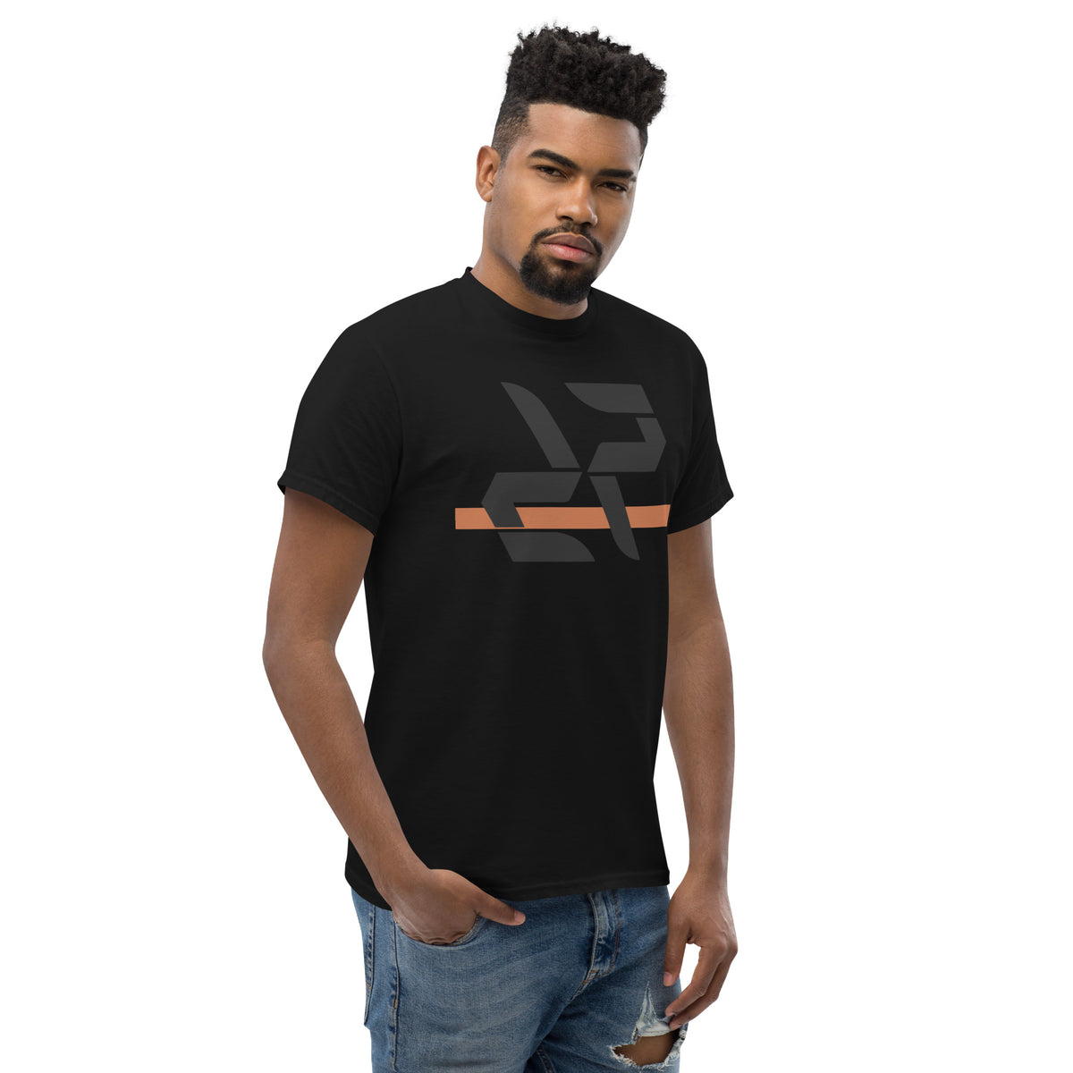 RARP-ID Unisex Classic Tee in Black Terracotta – front right angle